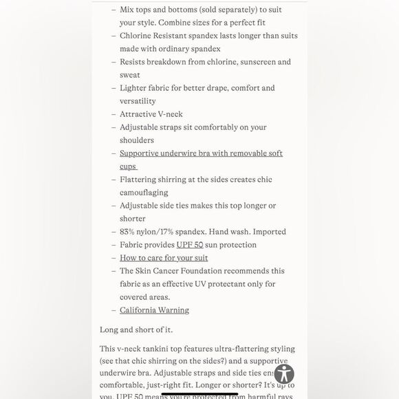 Land's End Tankini Adjustable sides straps underwire Turquoise Awning Stripe 14 - Picture 6 of 6